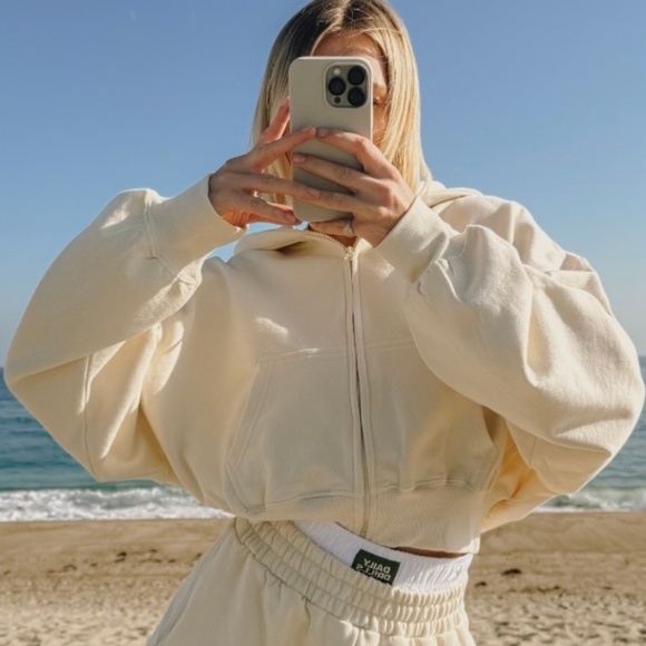 Daily Drills Sand Cropped Zip Hoodie - Picture 2 of 4